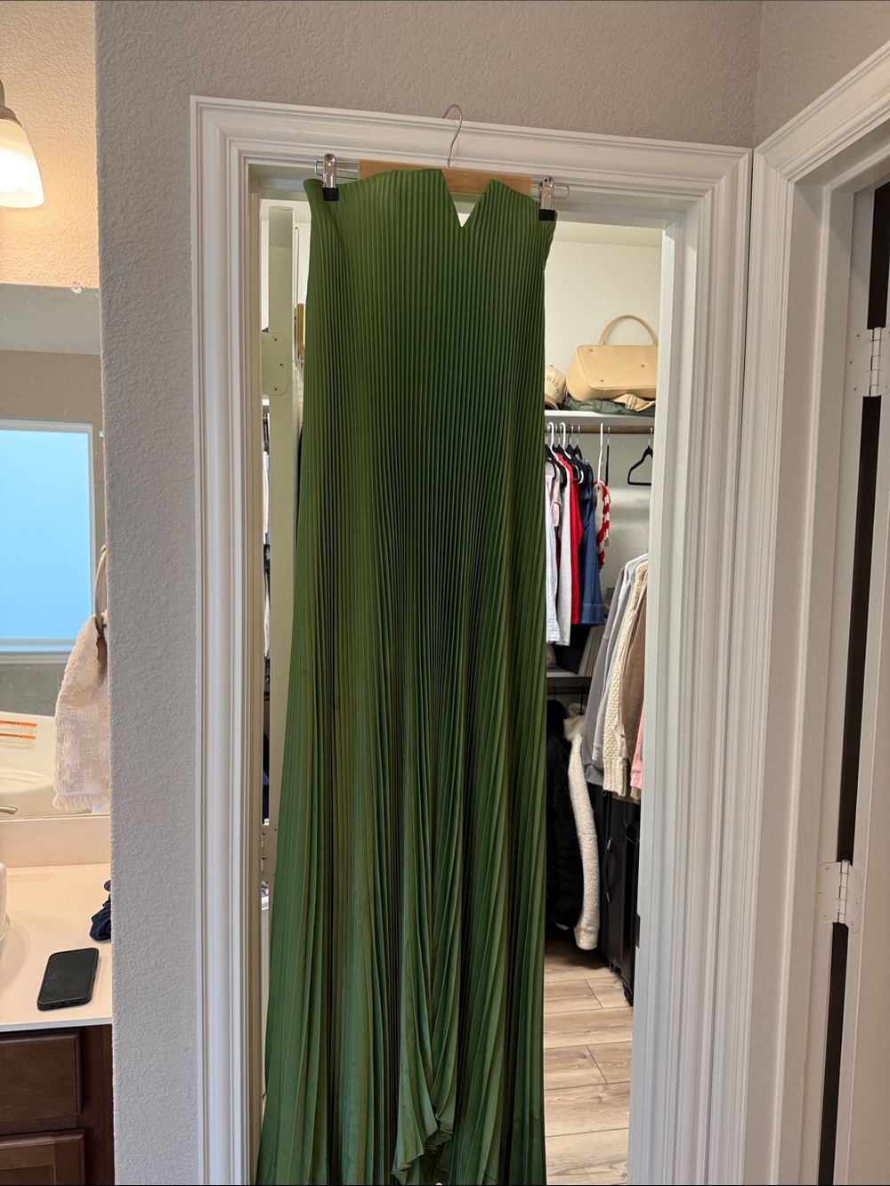 Olive Green Maxi Dress - Strapless Pleated Gown - Picture 1 of 2